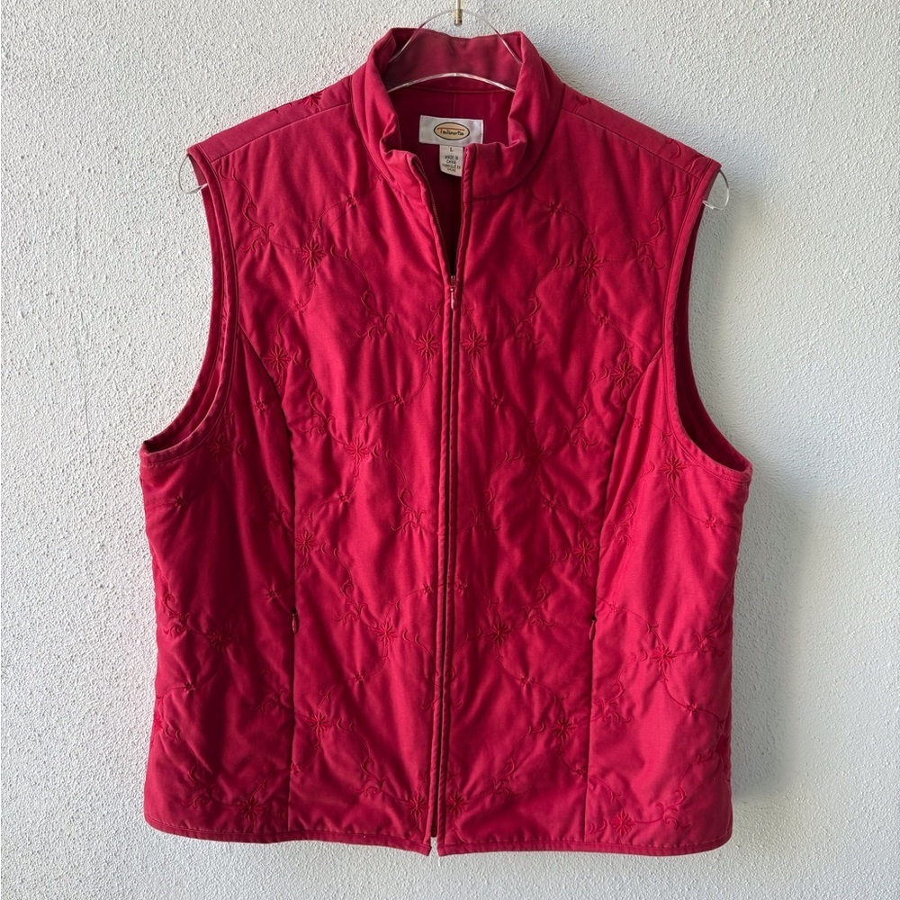 Talbots Embroidered Full Zip Large Vest Insulated Collared Pockets Cabincore‎